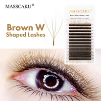 MASSCAKU-extensiones de pestañas en forma de W, color marrón, 3D, 4D, 5D, 8-15mm, longitud mixta, larga duración, autoventilador, Mega volumen, en Stock