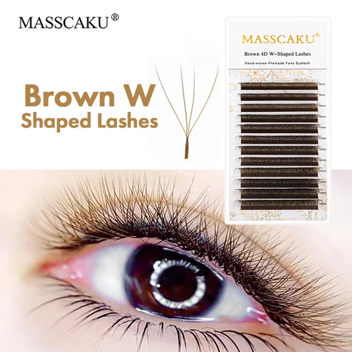 Imagen 1 del producto MASSCAKU-extensiones de pestañas en forma de W, color marrón, 3D, 4D, 5D, 8-15mm, longitud mixta, larga duración, autoventilador, Mega volumen, en Stock
