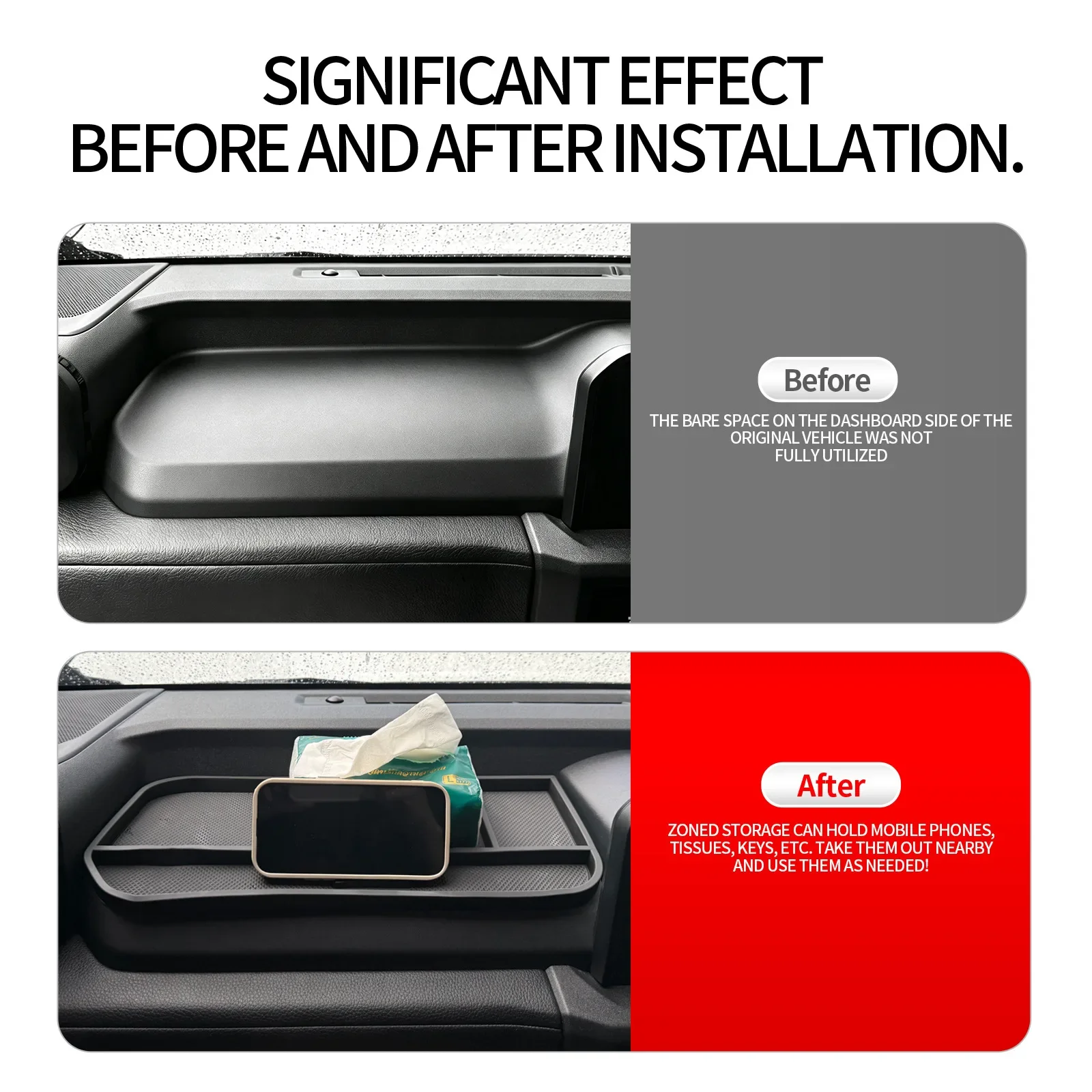 For Toyota Land Cruiser FJ 2026 Car Co-pilot Instrument Storage Tray Passenger Side Dashboard Organizer Box Anti-Slip Pad detail image 3