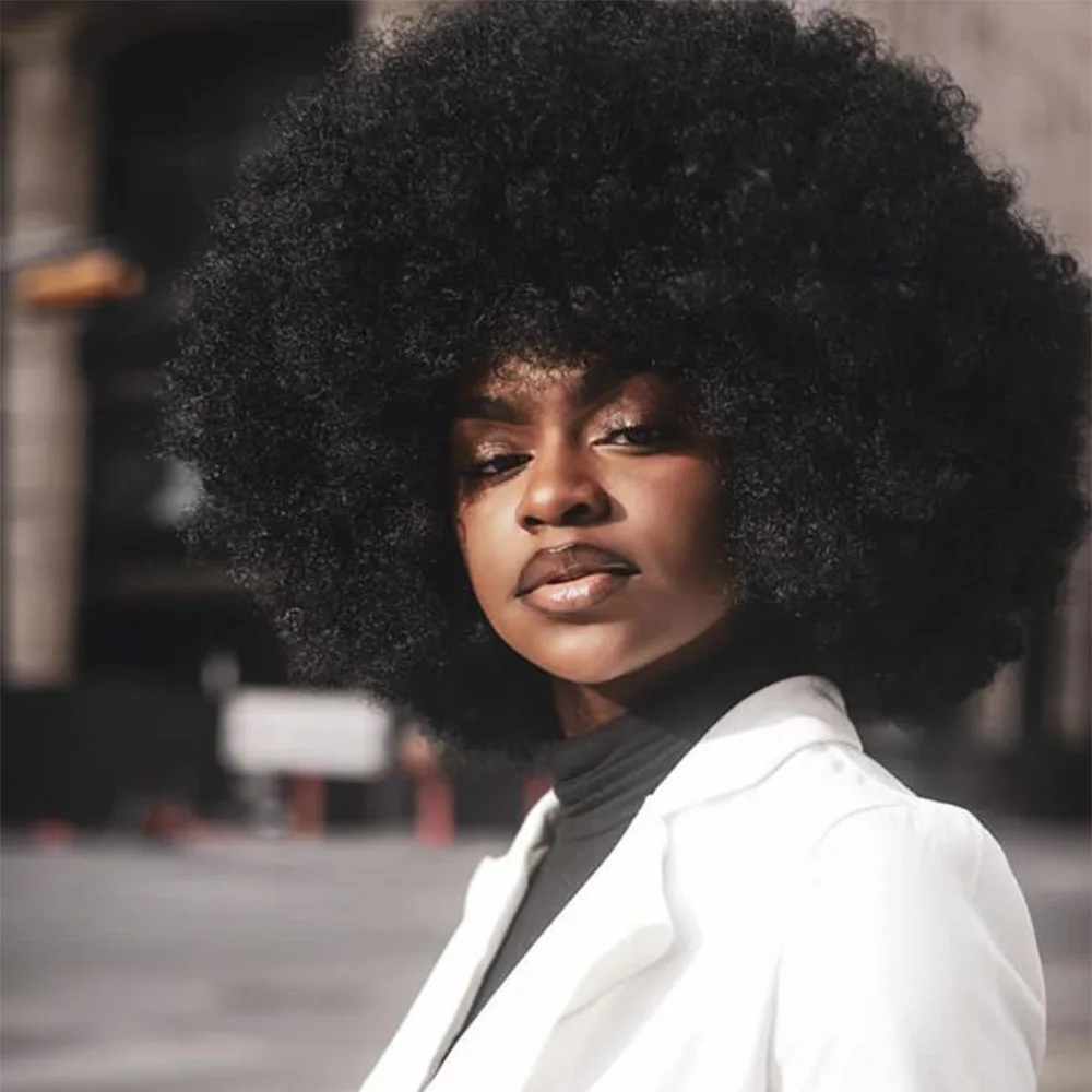 

14-дюймовые афро-парики для чернокожих женщин, кудрявые, пышные, с эффектом объема, синтетический парик в стиле 70-х, идеально подходит для косплея, повседневной носки и вечеринок