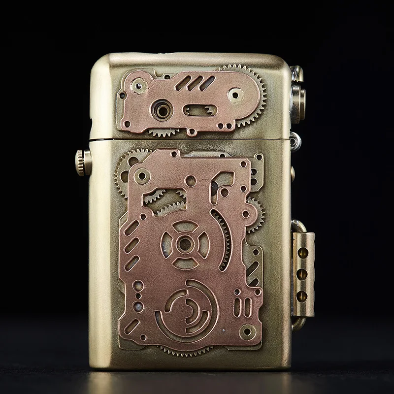 2023 Authentic Shuttle Pure Handmade Brass Kerosene Lighter With Multi-Layer Gear Linkage Kerosene Lighters A High-end Gift