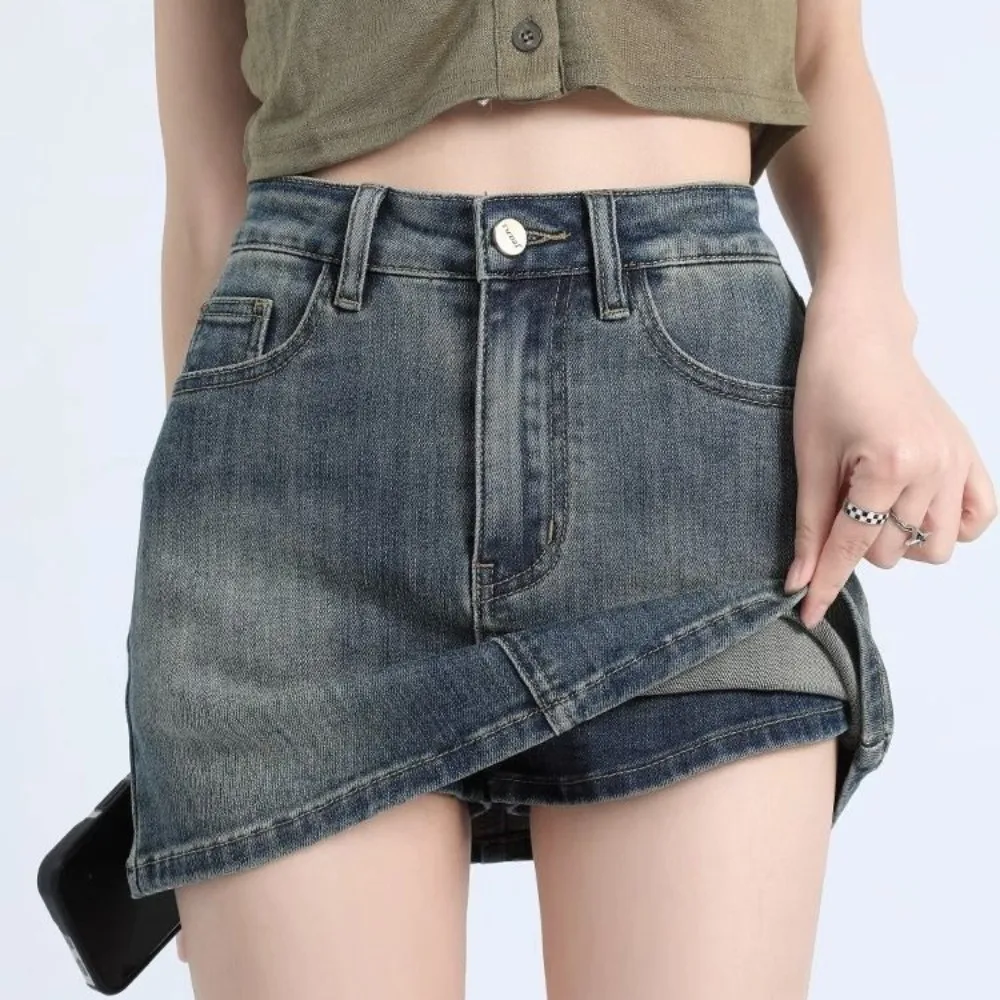

Includes Shorts Pants High Waist a-line Skirt Wide Leg Two Pocket Denim Shorts Skirt Women Korean Y2K Ins Streetwear
