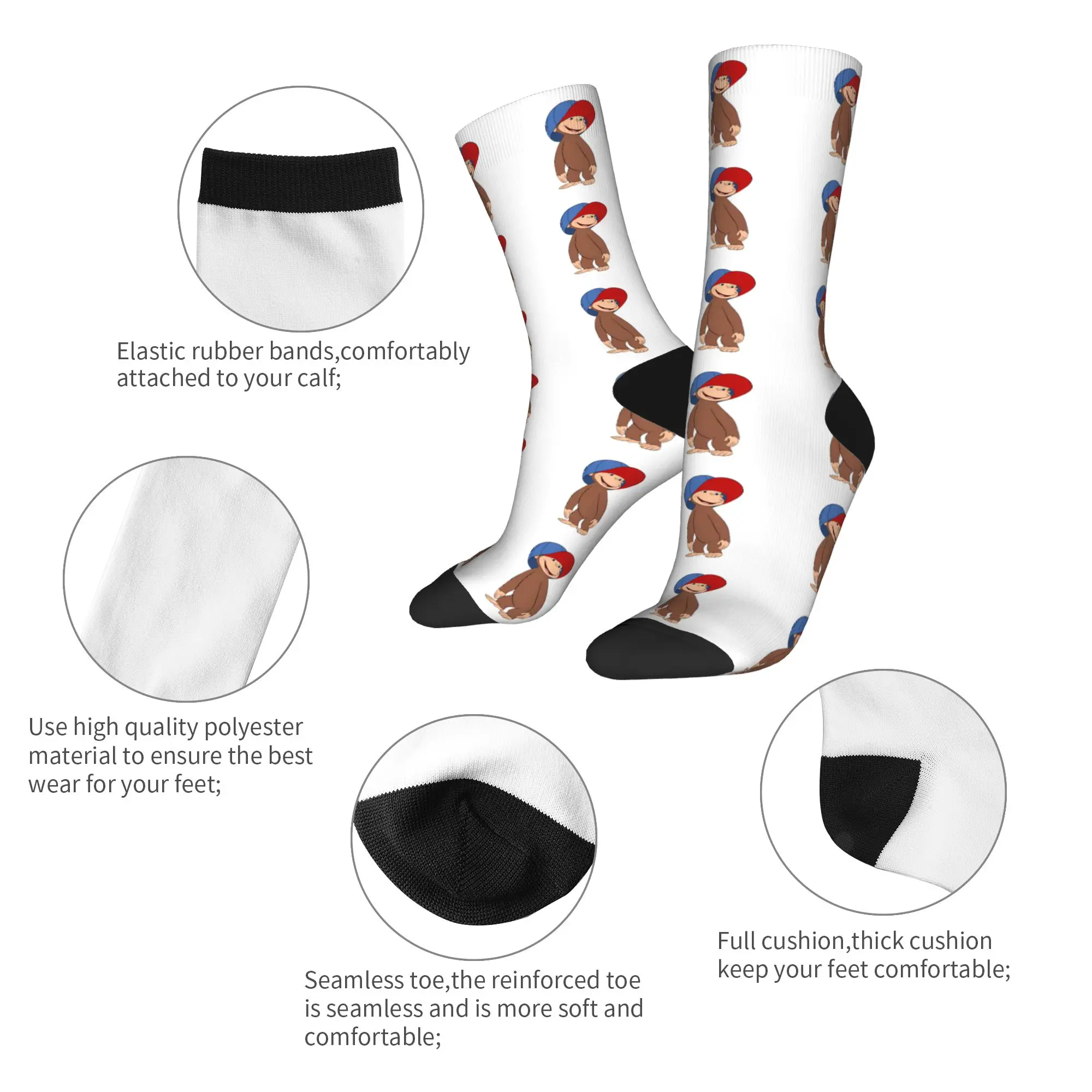 Cartoon Monkey C-Curiouss Georges Socks  Non Skid Stockings Men High Quality Skateboard Socks Autumn Funny Graphic Socks view 6