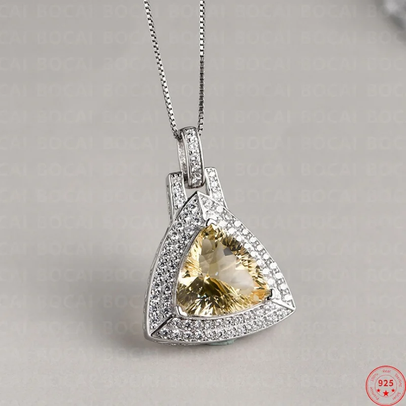 S925 Sterling Silver Charms Pendants for Women New Fashion Argentum Edge Triangle Natural Yellow Crystal Micro Zircon Jewelry