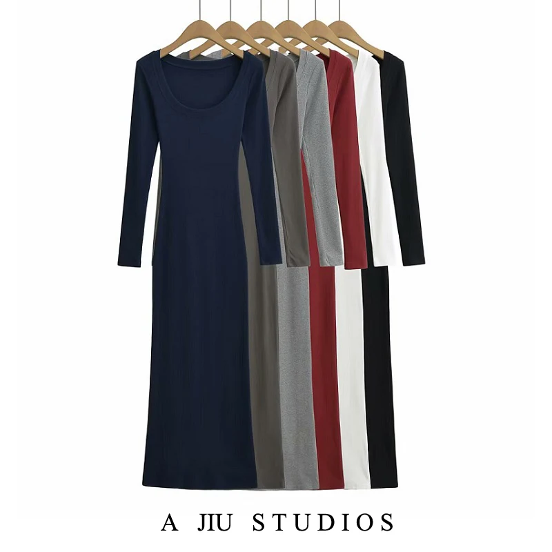 

Kardaian Sle Sexy Long Sve U-Ne Bodycon Dr Slimming Base Layer Skirt Tight Fit Wrap around Spring Autumn Winter