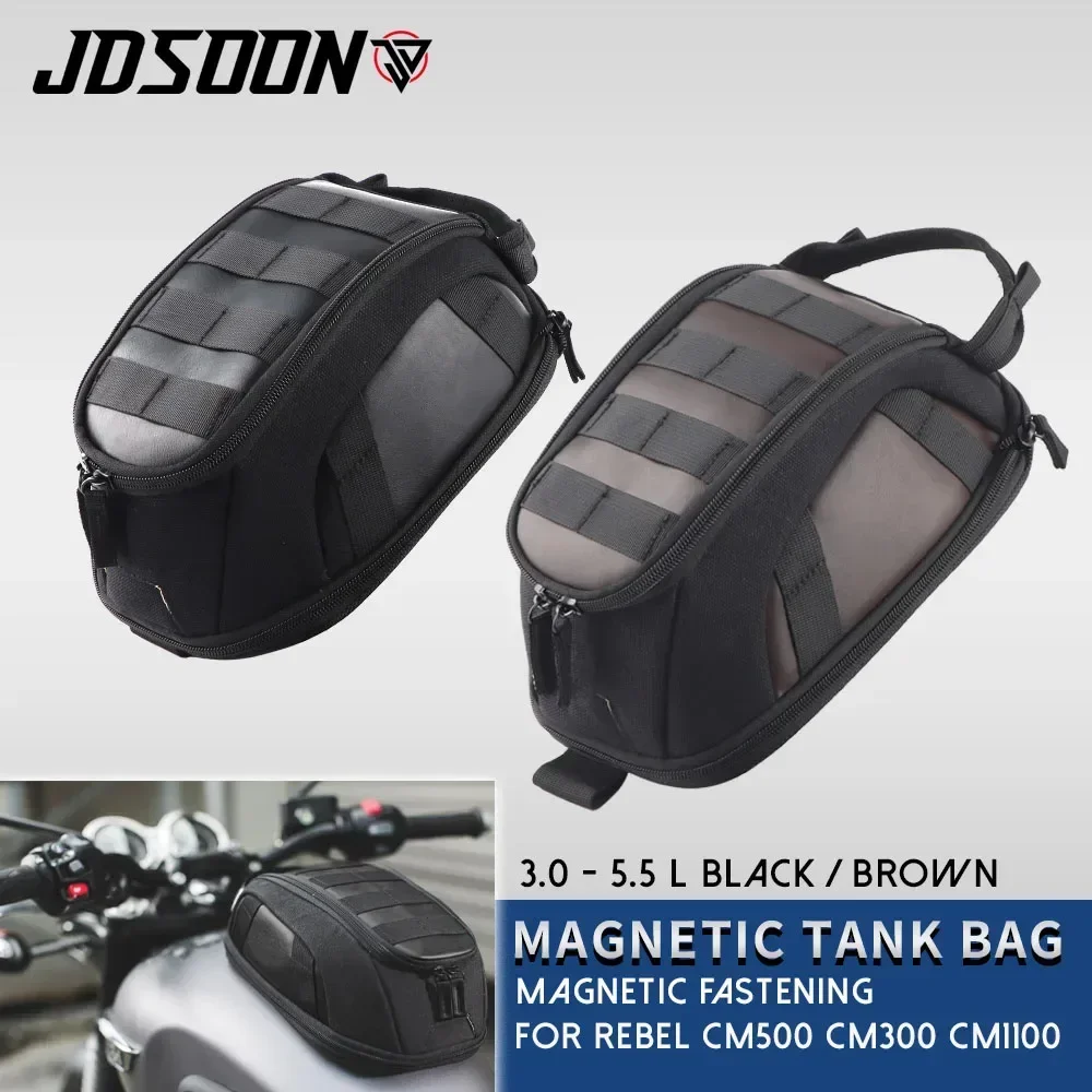 Magnetic Tank Bag Motorcycle Waterproof Leather Fuel Tank Bag 5.5L For Honda Rebel CM500 CM300 CM1100 Tool Backpack Portable