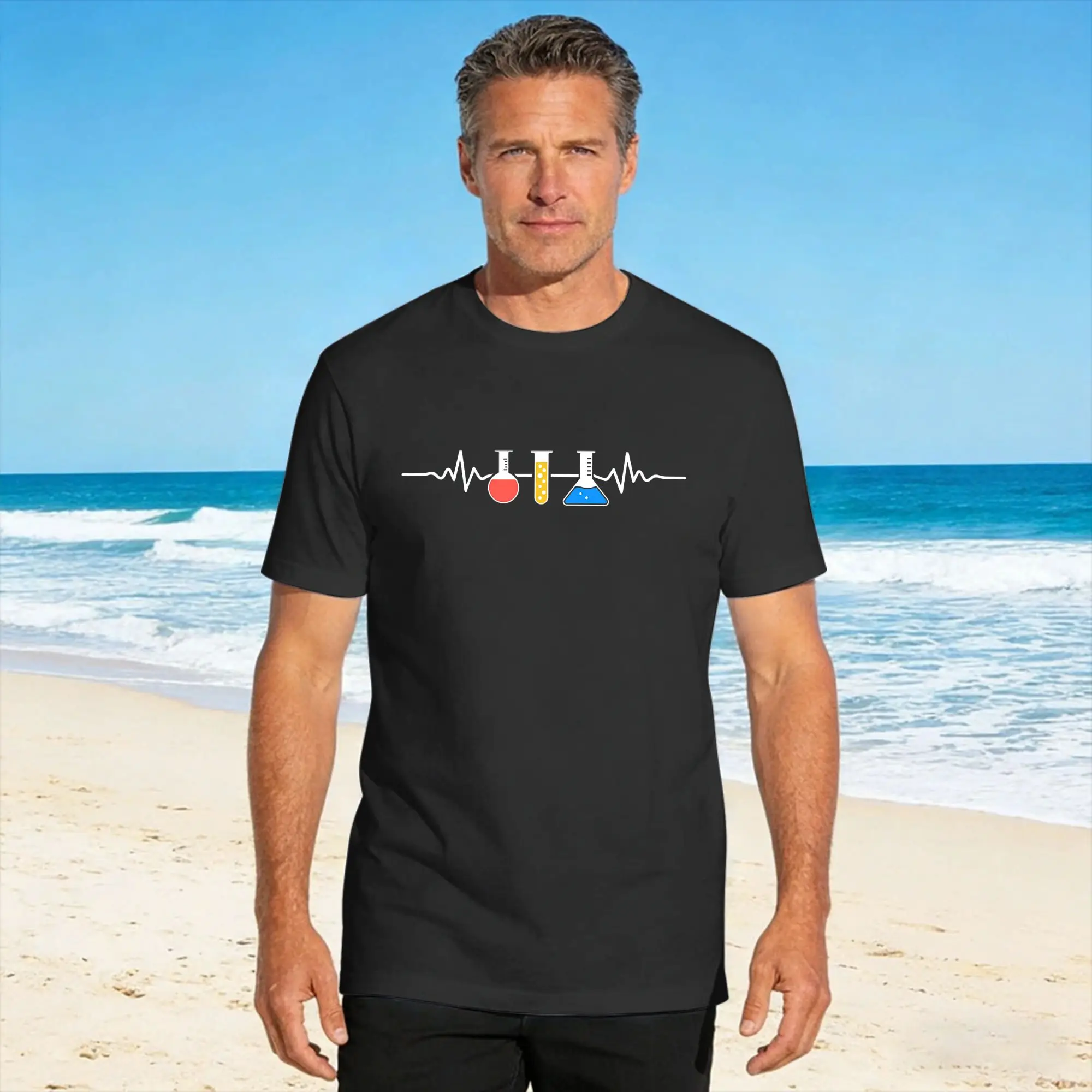Chemistry Heartbeat Chemist Nerd Geek T-Shirt Couple  Streetwear T Shirts Summer Crewneck Hip Hop Tee Shirt Dropshipping Tops
