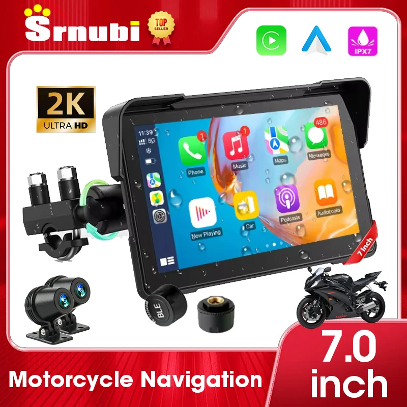 5/7 inch Portable Motorcycle Navigation GPS Display Screen CarPlay Motorcycle DVR Wireless Android Auto Monitor Waterproof IPX7