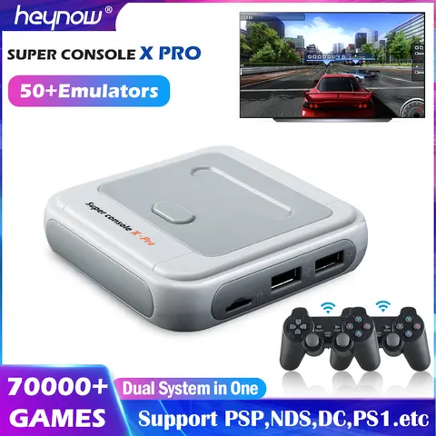 HEYNOW – Console de jeux vidéo Super Pro S905X avec WiFi 4K HD, émulateur X Pro 50 +, 70000 jeux rétro, Mini Box TV, lecteur pour PS1/N64/DC