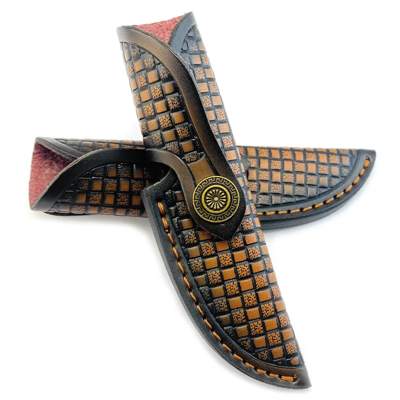 15cm Genuine Cowhide fixed blade Knife Sheath - Universal Full-Grain Leather Case for hunting Knife Embossed Design