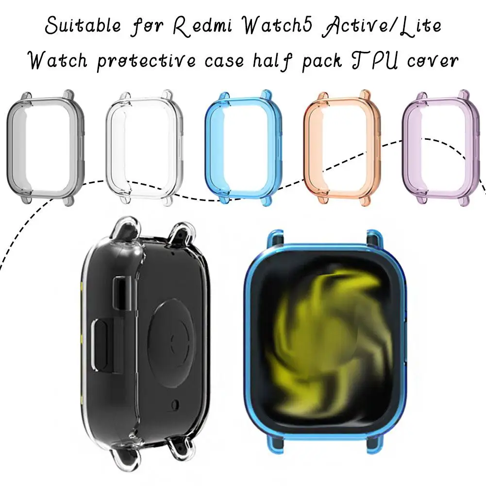 Adecuado para Redmi Watch5 Active/Lite funda protectora de TPU suave impermeable anticaída medio paquete accesorios de cubierta protectora de TPU