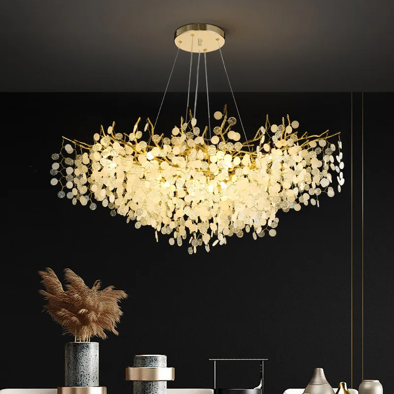 

The new crystal lamp, the long dining room lamp, creative aluminum branch, simple light luxury crystal chandelier