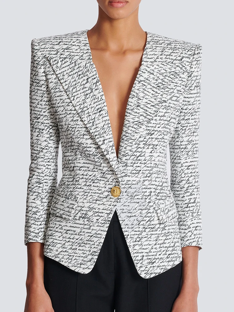 HIGH STREET Newest 2025 Stylish Designer Jacket Women's Letter Print Single Slim Blazer