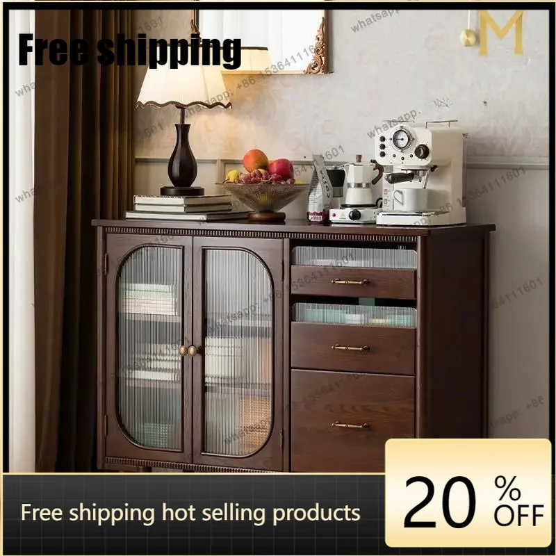 jj5 Retro small apartment dining side  living room tea cabinet locker solid wood cabinet side cabinet tea bar machine