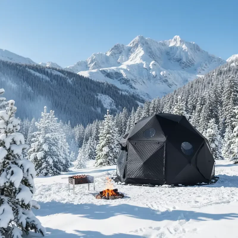 4m Windproof Winter Fishing Tent 8-Sided Insulation Sauna Features Oxford Triple Layer for Outdoor Camping Ice Fishing EU