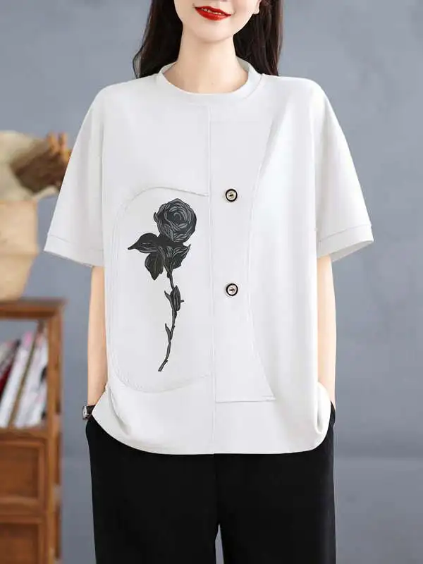 Plus Size Damen Faionable Loose Summer T-Shirt Sweatirt Meat Concealing Abnehmen High-End Design Sense Casual Sle