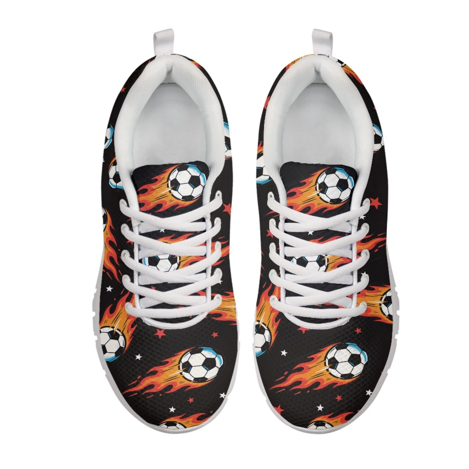 Coloranimal Flaming Soccer Print New Design Lace Up Running Shoes for Women Mesh & EVA Sole Walking Shoes Athletic Sneaker