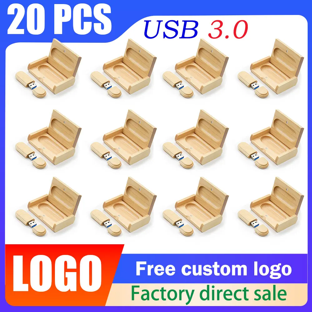 

20PCS/LOT Wooden USB 3.0 Flash Drive 128GB High speed Pen drive 64GB 32GB with Box Memory Stick Creative gift U disk