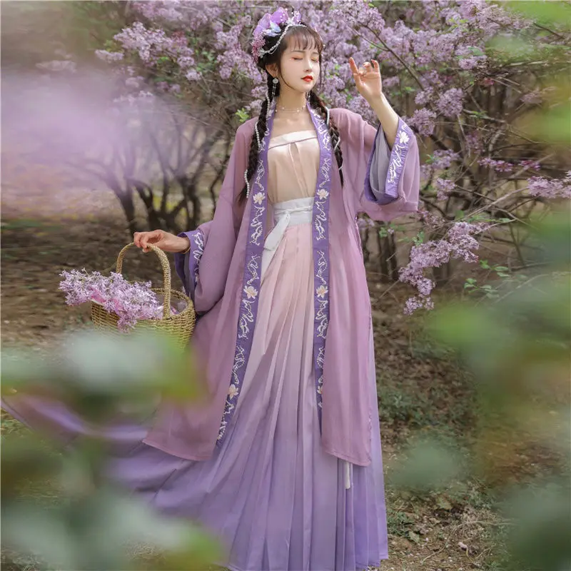 الصينية التقليدية Hanfu التطريز الأصلي مجموعة ثوب طويل الخصر طول تنورة Hanfu المرأة ملابس الصيف Hanfu رداء تأثيري