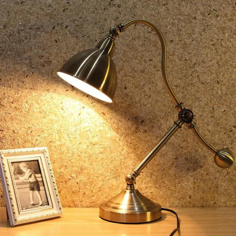 Lámpara de mesa LED dorada Vintage ajustable, iluminación para mesita de noche, estudio, escritorio de oficina, biblioteca, lámpara de lectura, lámparas de mesa industriales Abajur