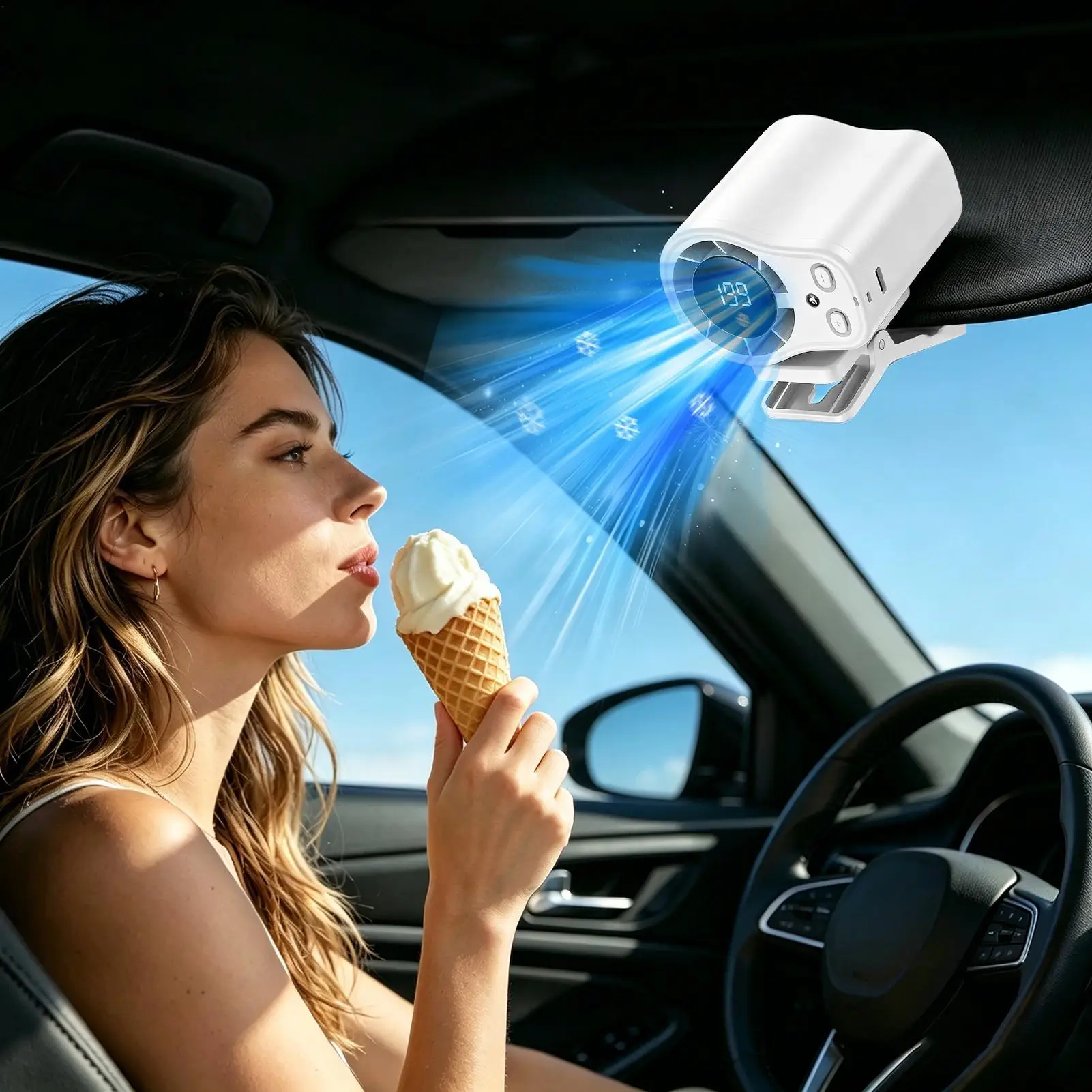 USB Rechargeable Semiconductor Cooling Mini Clip Fan With LED Display High Speed Portable Neck/Waist/Car/Umbrella Clip On Fan