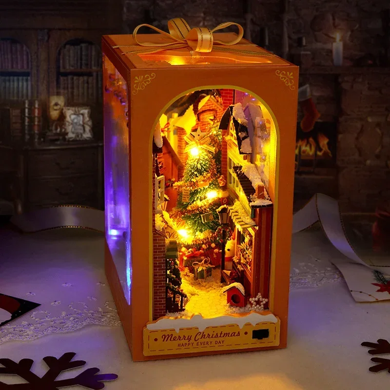 

DIY Счастливого Рождества книжная полка деревянная книжная полка-НУК вставка миниатюрные наборы Санта коттедж кукольный дом книжный Декор подарки ручной работы