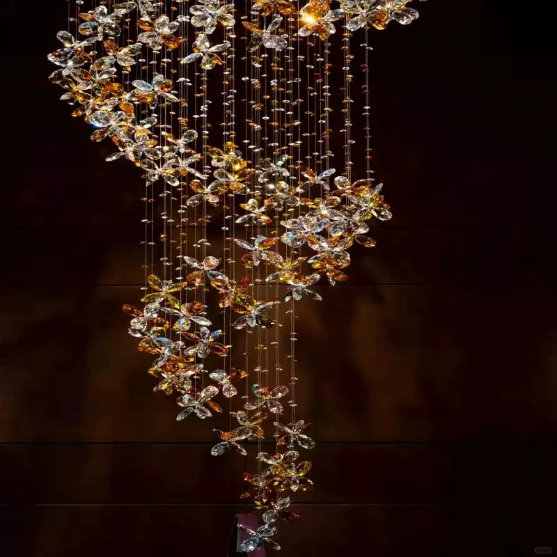 

Duplex Crystal Chandelier Luxury Living Room Light Villa Spiral Staircase Lobby Decorative Lamp Lustre Flower Customized Lamp