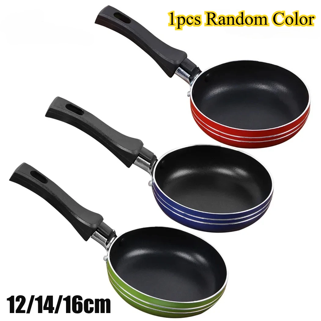 

12/14/16cm Mini Frying Pan Thick Non Stick Aluminum Pan Flat Bottomed Fried Egg Pan Fried Steak Frypan Saucepan Random Color