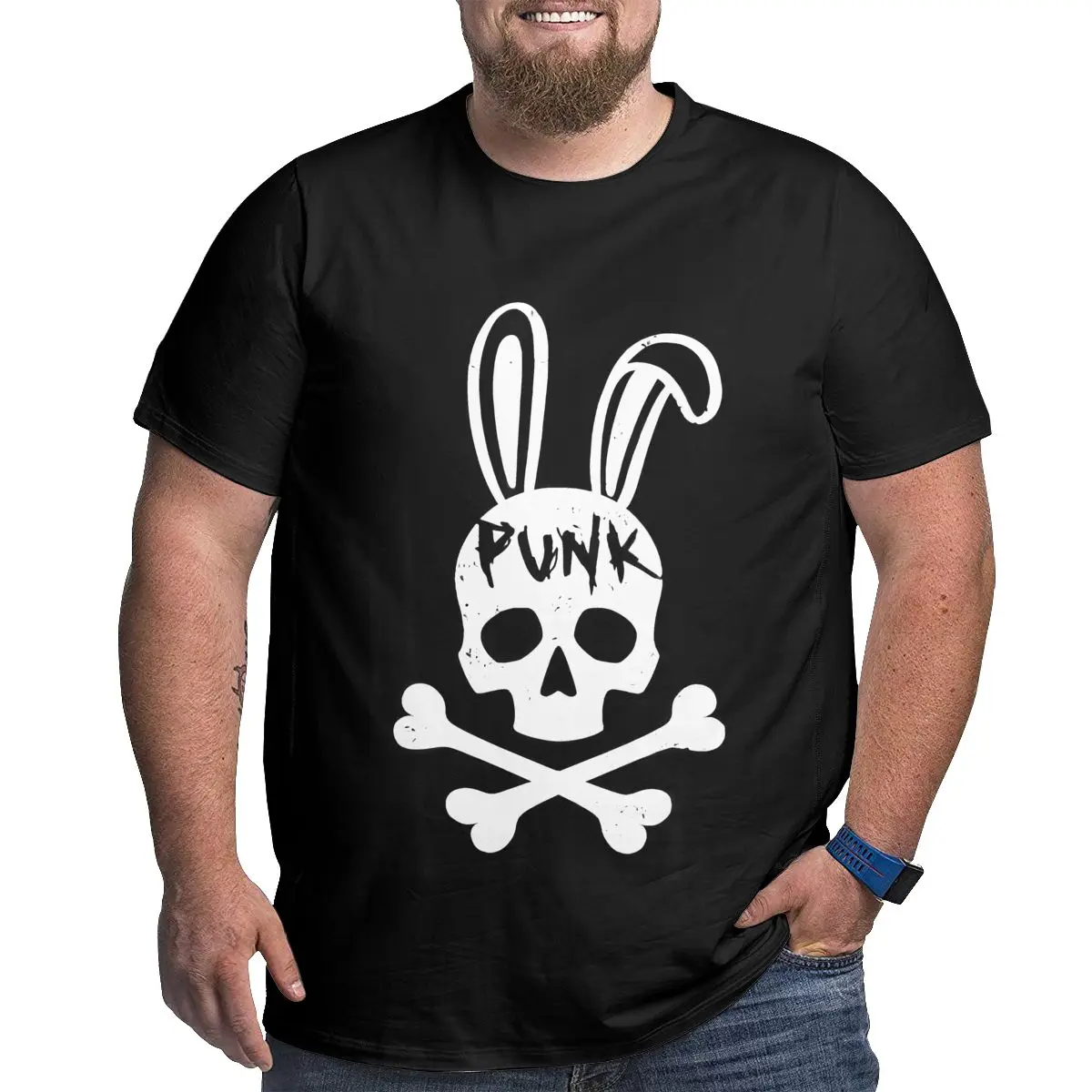 Rabbit Skull Plus Size T Shirts for Big and Tall Man Cotton Short Sleeve Oversized Top Tees 1X-6X Men's Tops Clothing