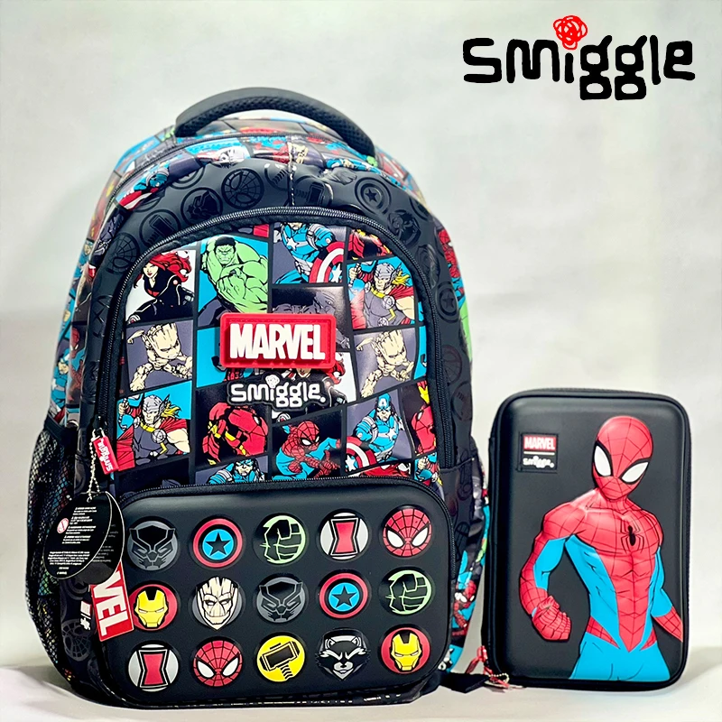 Marvel Smiggle School Bag Superhero Boys Backpack Iron Man Spiderman Student 6-12 Years Old Lightweight Load-reducing Backpack