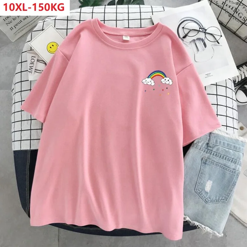 high quality summer t-shirts for women short sleeve tees cotton oversize 8XL 10XL plus size loose tops 100KG 58 60 54 pink green