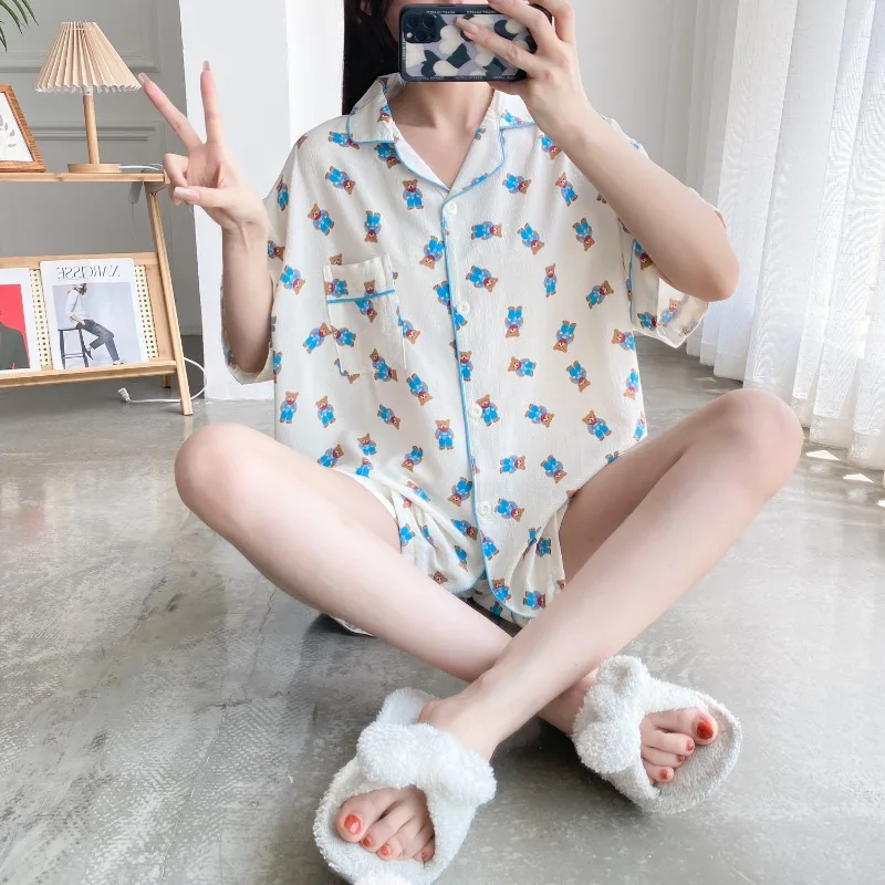 5XL Plus Size Summer Plaid Pajamas Set Women Sweet Short Sleeve Shorts Loungewear 2024 Ins Korean Style Students Home Clothes