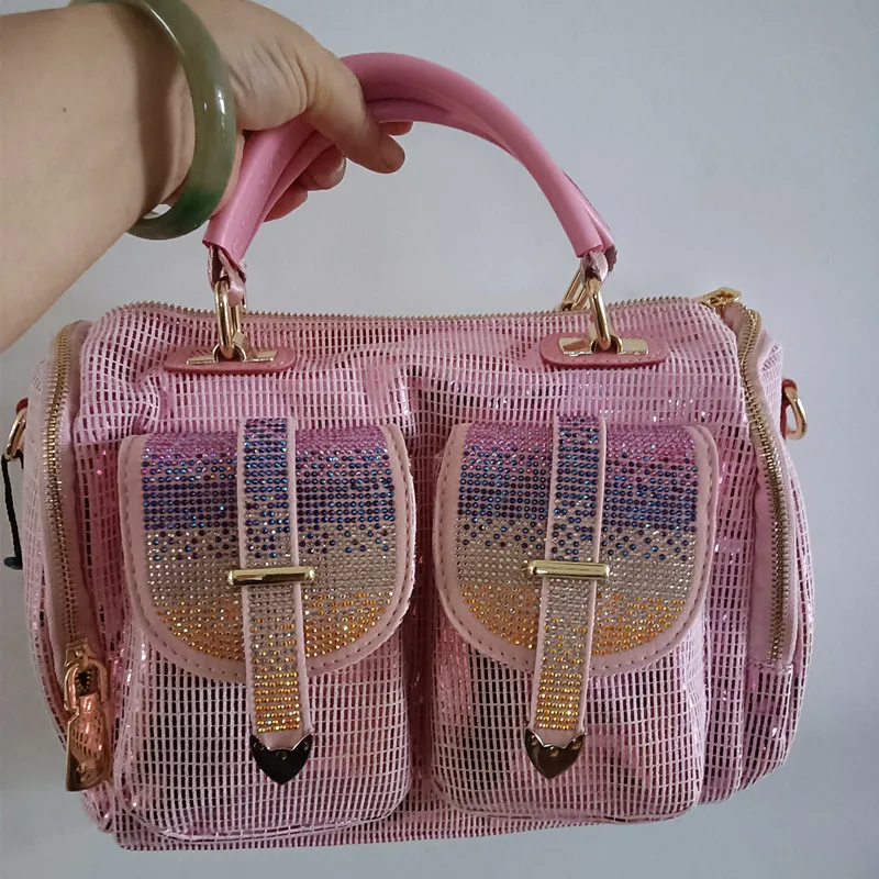 Korean fashion trend pink large capacity single shoulder crossbody sequin bag 2024 new sparkling luxury handbag