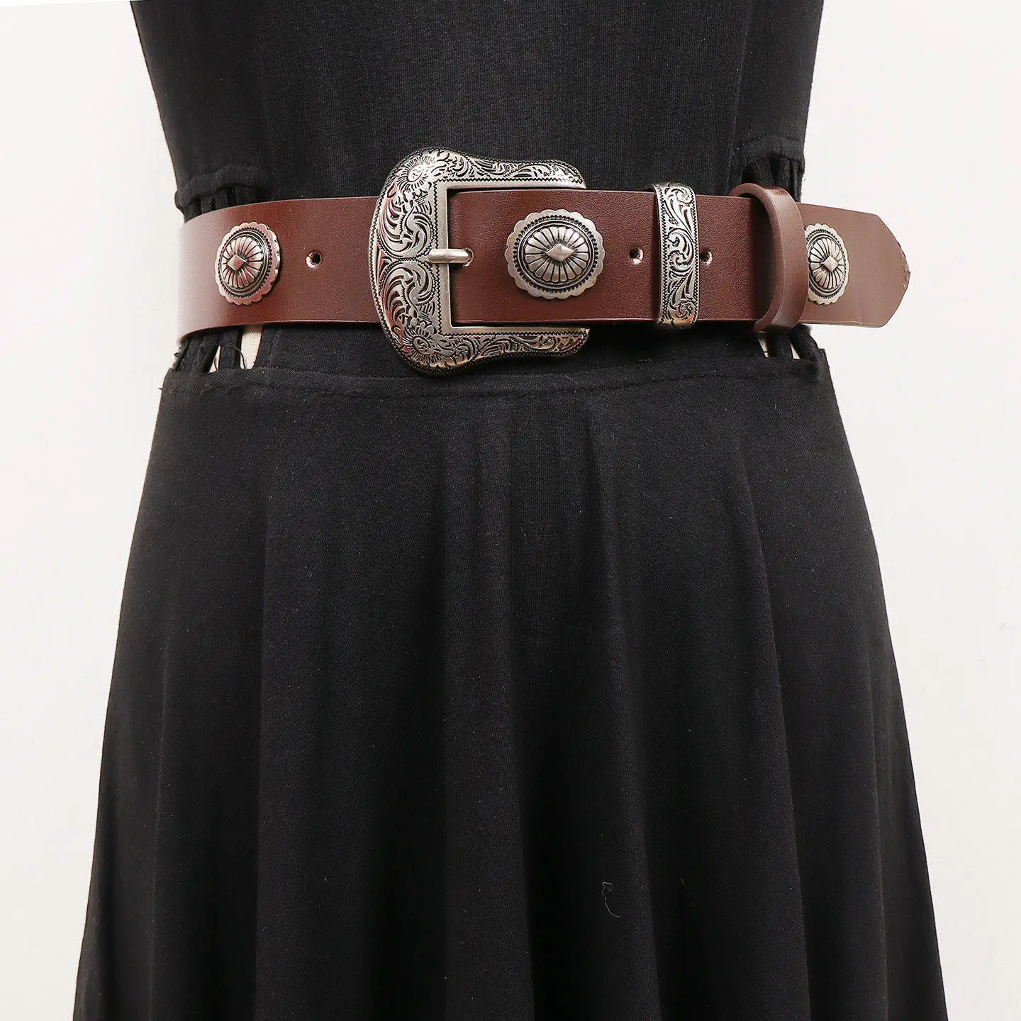 3.5cm Woman Retro Rivet Belt Women's Genuine Leather Decoration y2k Metal Style Trendy Hiphop Punk Decorative Belts