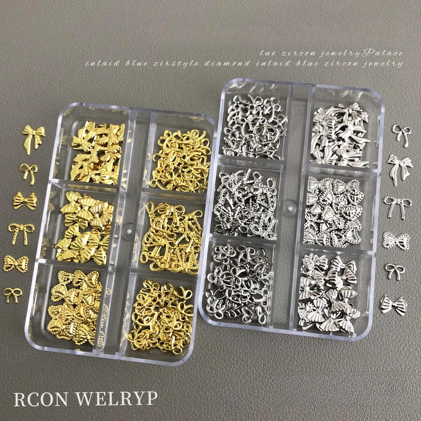 1Pc 6-grid Bow Nail Charm Set, Silver Metal Rivet Flakes Ornaments for Trendy DIY Press-on Manicure Nail Decor view 3
