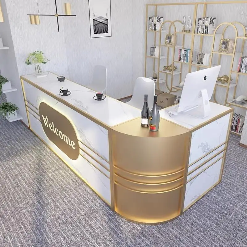 Reception per mobili commerciali Banco reception di lusso in oro bianco rosa Banco reception per applicazioni di edifici per uffici