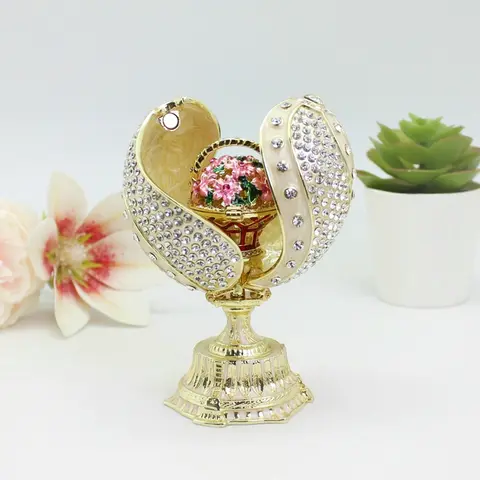 SHINNYGIFTS Scatola per uova di Faberge decorativa per uova di Pasqua Collezione di lusso Scatola per ornamenti per gioielli smaltati Decorazioni per la casa uniche Regali di Pasqua
