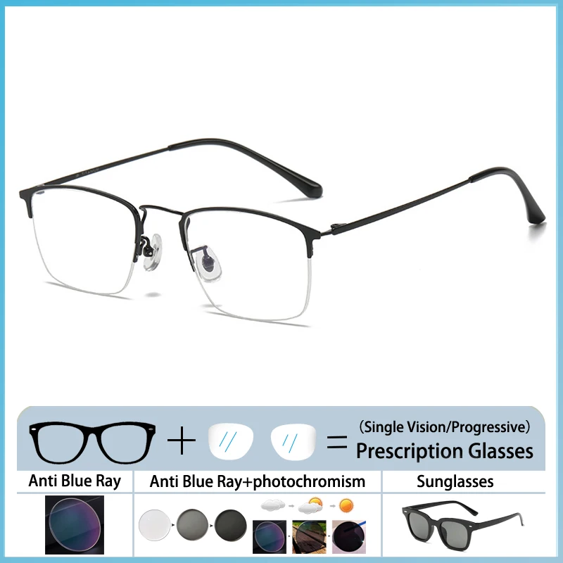 

New Optical Women Prescription Spectacle Alloy Eyebrows Half Frame Blue Light Myopia Glasses Amblyopia Photochromic Eyeglasses