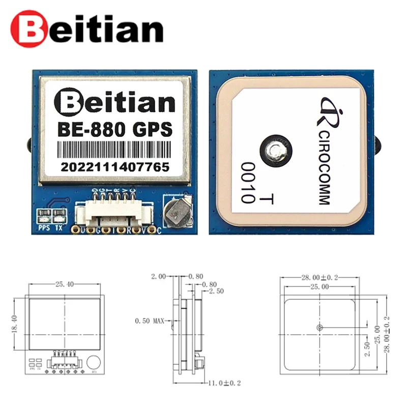 Beitian GPS Module BE-180 BE-220 BE-280 BE-880  With Antenna M10050 GNSS Ultra-low Power GNSS Receiver for Vehicle Drones