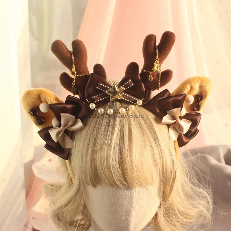 Handmade Elk Gorgeous Hair Bracelet Lolita Tiramisu Tea Party Antlers Hair Accessories Girl Headwear