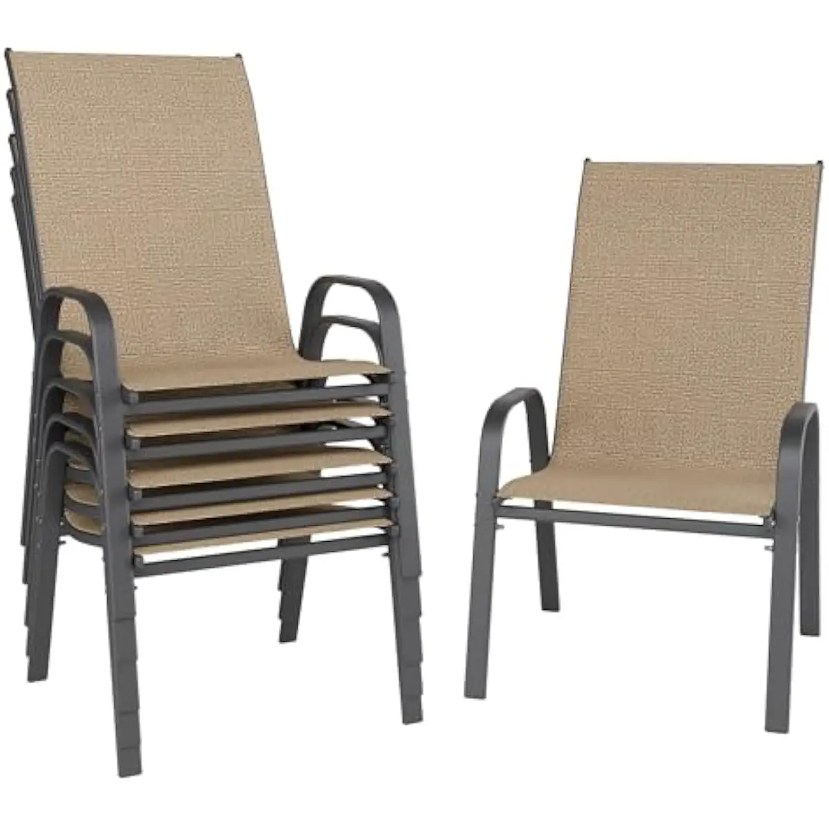 Set of 6 All-Weather Outdoor Dining Chairs with Powder-Coated Steel Frames and High-Density Teslin Seating Surfaces — Stackable