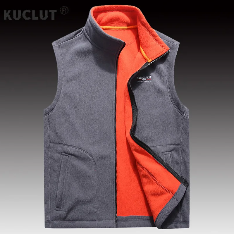 US Hot Men\'s Fleece Vest Winter New Outdoor Warm Polar Fleece Soft Shell Windproof Stand Collar Hiking Safari Causal Cargo Vests