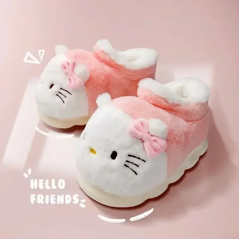 Hello Kitty Cinnamoroll Kuromi moja melodia kapcie z bawełny dla kobiet zimowe grube podeszwa antypoślizgowe ciepłe i urocze futrzane kapcie