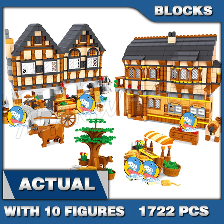 1722pcs Castle Kingdom Medieval Market Village European Styled Marketplace 28001 Building Block Sets Compatible With Model