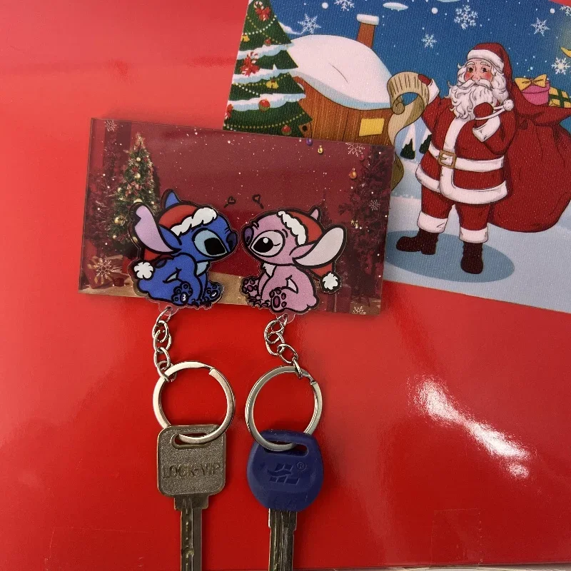 New Stitch Couple Shared Holder Keychain Acrylic Up Sticker Refrigerator Home Decoration Kawaii Keychain Holder Christmas Gifts