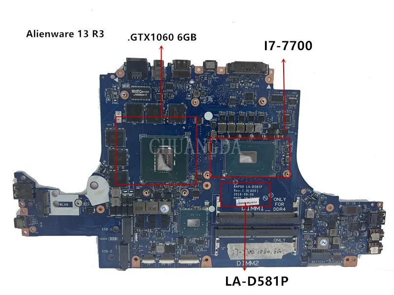 

LA-D581P с i7-7700HQ CPU GTX1050 GPU материнская плата для DELL Alienware 13 R3 Материнская плата для ноутбука 0GG6GW 100%
