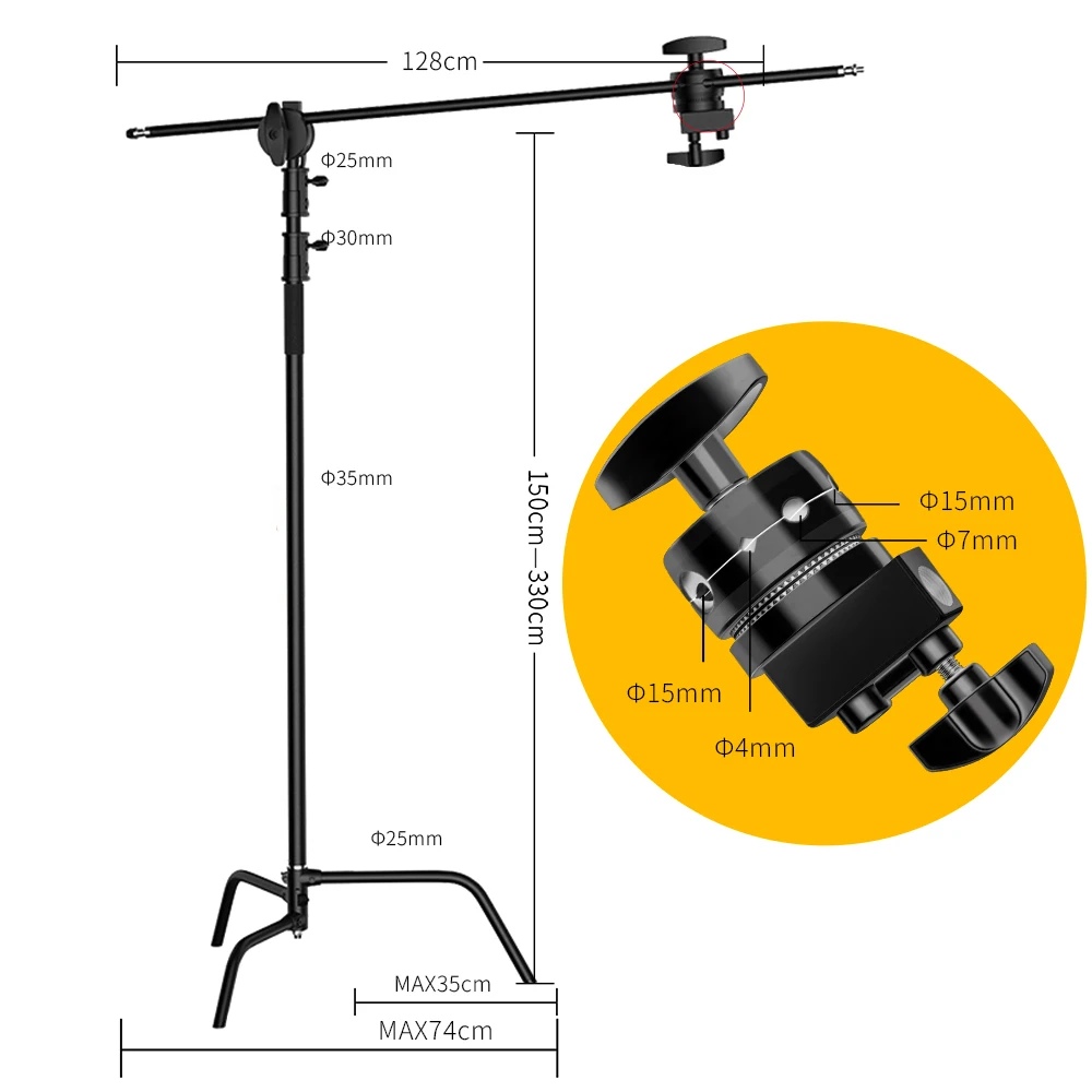 

Foldable Light Stand Black C Stand Stainless Steel Tripod Magic Leg Photography C-Stand For Spot Light,Softbox SH 2.6M/3.3M