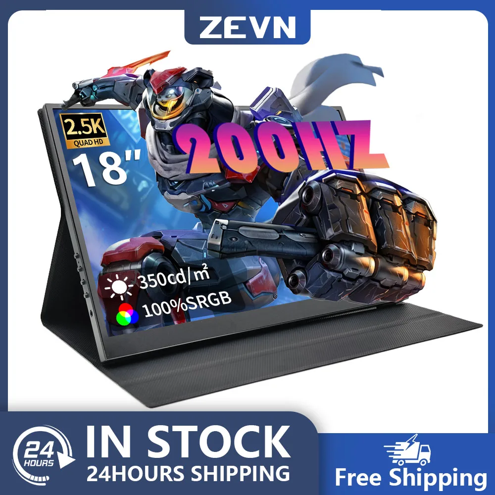 ZEVN 18 Inch 200Hz Portable Monitor For Gaming 2.5K QHD Big Screen Laptop Extended Display With VESA Hole Back Bracket