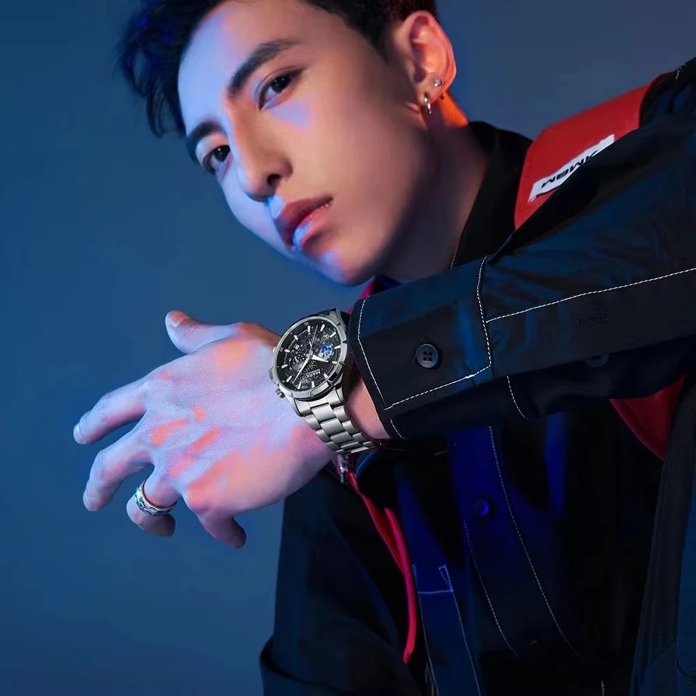 Mark Fairwhale мужские роскошные кварцевые часы с фазой Луны и дисплеем даты из нержавеющей стали модные водонепроницаемые наручные часы с хронографом