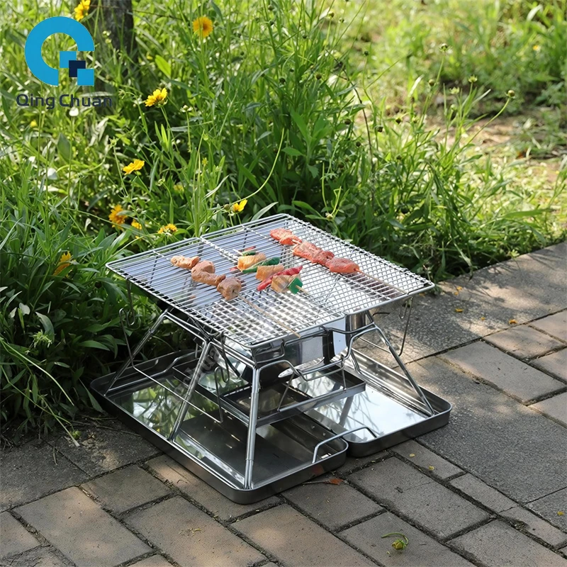 Camping Grill Charcoal Stove Folding Stainless Steel Fire Pit Grill Backpacking for Outdoor Cooking Hiking Camping Picnics Stove - view 2
